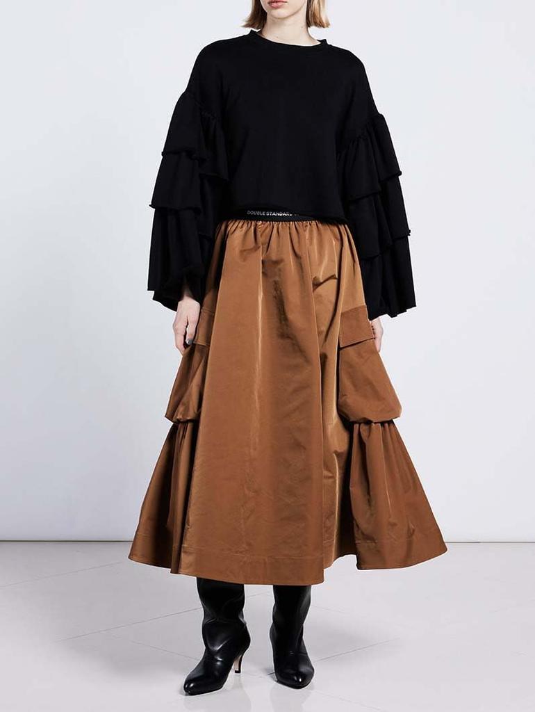 Double Standard Clothing Volume Sleeve Cropped Pullover, Women's, Black, 0208-080-244