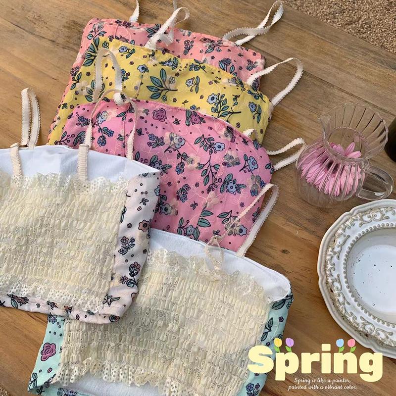 Sladká dámská košilka korejská verze vycpaný květinový potisk Crop Top