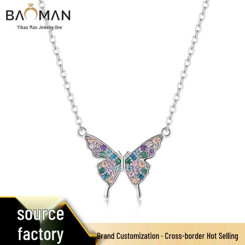 925 Sterling Silver Gradient Butterfly Necklace with Colorful Zircon Pendant for Women