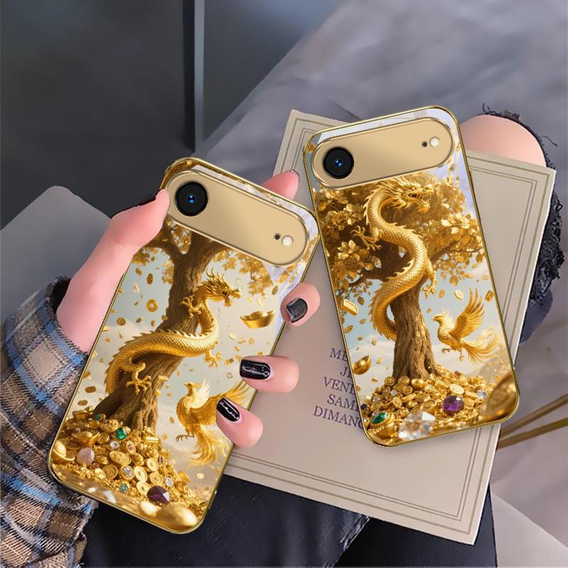 Golden Dragon Coiling For IPhone 17Pro Max 16 17 Pro 15 Pro 14 13 Plus 12 Mini 11Pro Max XR 16E 17 Air Golden glass phone case