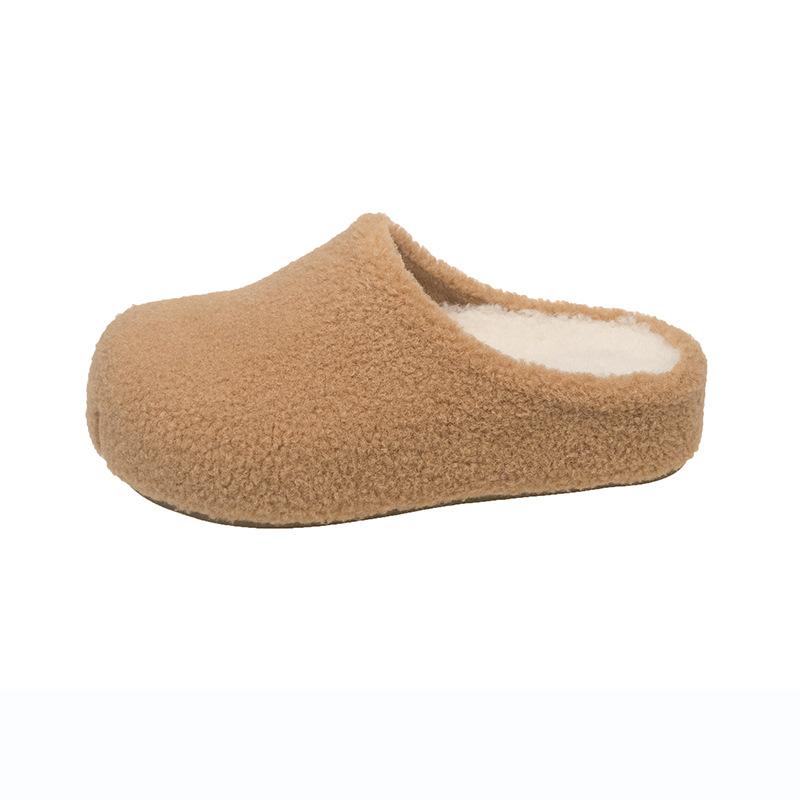 Thick bottom inner height increase fluffy slippers women wear new lazy one pedal home office cotton half drag