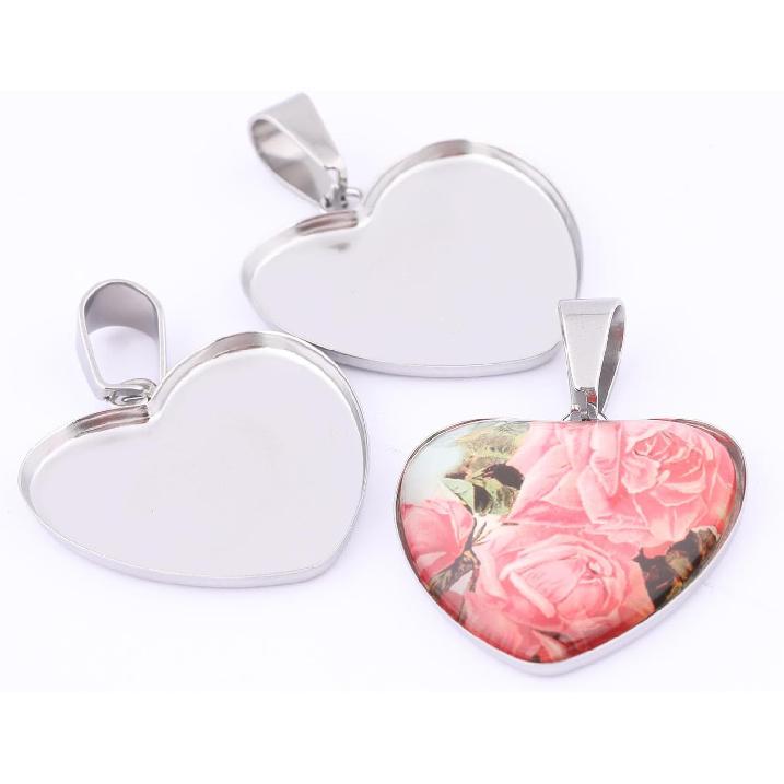 40pcs 24.7mm Heart Cabochon Settings Stainless Steel Bezel Pendant Trays DIY Neclace Base Blanks for Jewelry Making Supplies
