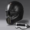 Tokyo Style Motorcycle Black Leather Full Face Retro Helmet Motorcycle Casco Moto Japan TT Helmets Fiberglass With Visor