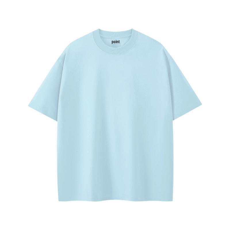 Men's Oversized Round Neck Logo T-Shirt - Solid Color, Drop Shoulder, Pure Cotton, European Size 200g