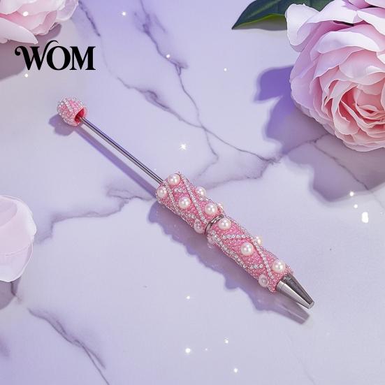 Handmade Jewelry Writing Pens DIY Beadable Pen, Bling Rhinestones And Faux Pearls Beaded Gift Ideas Black Ink Ballpoint Pen for Office School Supplies