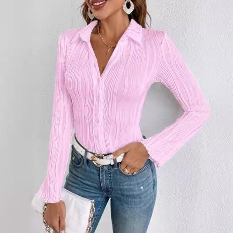 Women S Fashion Pleated Stretch Long Sleeve Shirt