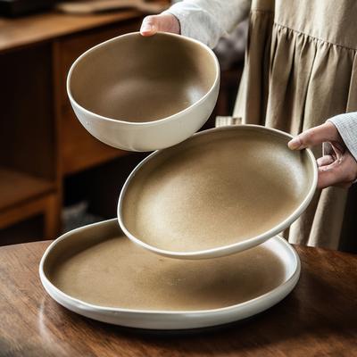 Japonský styl Matná hnědá keramická talíř Talíř Domov Restaurace Miska na salát Miska na zeleninu Miska na ramen Speciálně tvarovaná miska