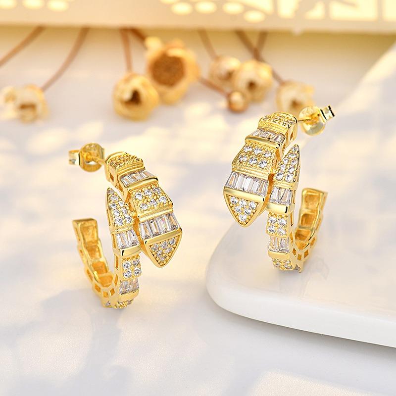 Snake Shape Zircon Stud Earrings Personalized Niche Luxury Jewelry For Women