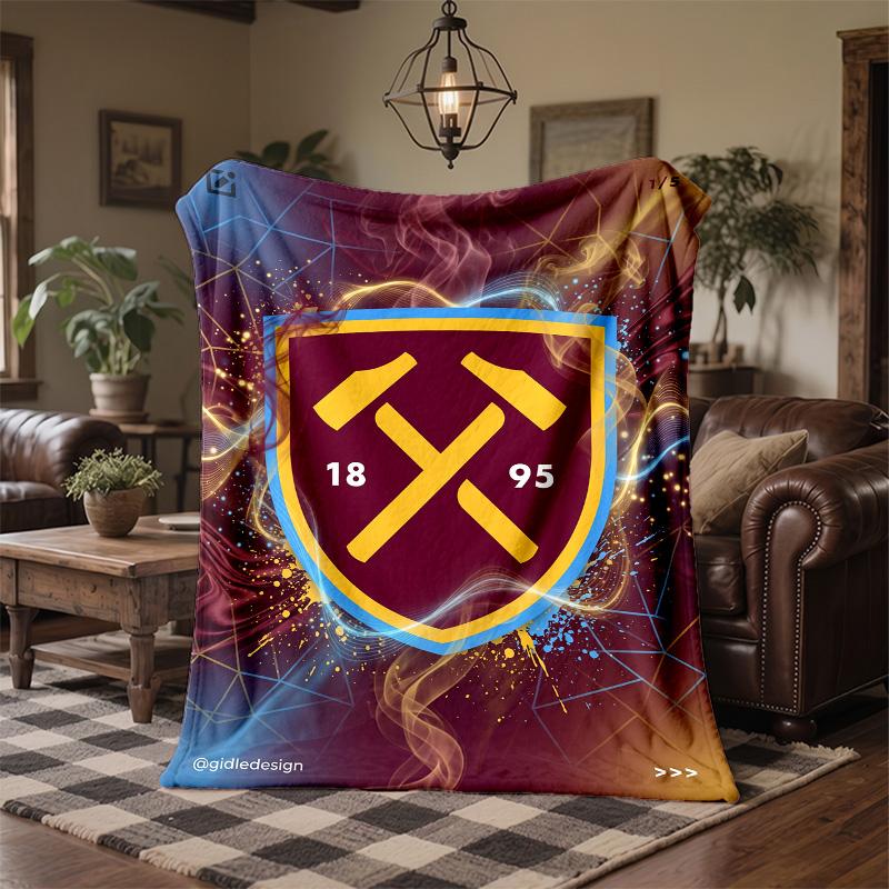 Coperta in Flanella con Stampa West Ham United Calcio Morbida Calda Coperta da Divano Letto per Casa Ufficio Camera da Letto