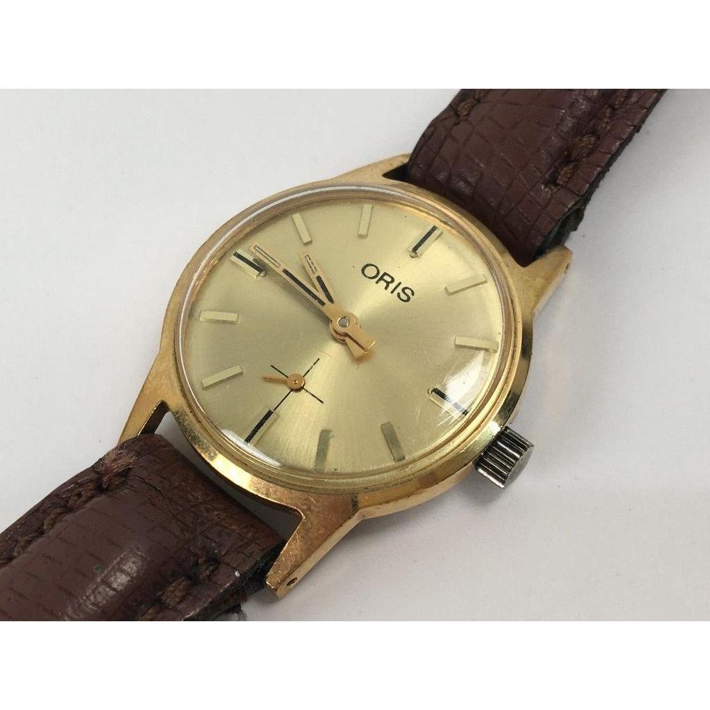 Used D1039 Rare Working Item Oris Vintage Manual Winding Men's Watch 6589 Gold Dial
