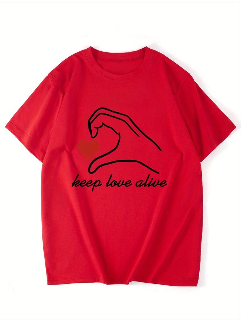 Heart Shaped Pattern Pure Cartoon Printed Unisexs And Unisexs Fashionable Short Sleeved New Personalized Casual Tshirt