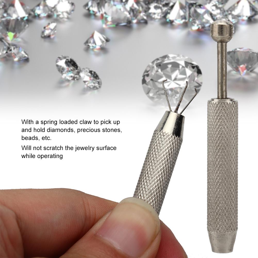 Stainless Steel Diamond Claw Pick Up Tool Tweezers for Jewelry Stone Beads (3 Prongs)