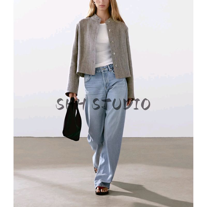 MD Spring/Summer New Arrival Women's Clothing Casual Minimalist Style Old Money Relaxed Linen Blended Stand Collar Outwear 6778772