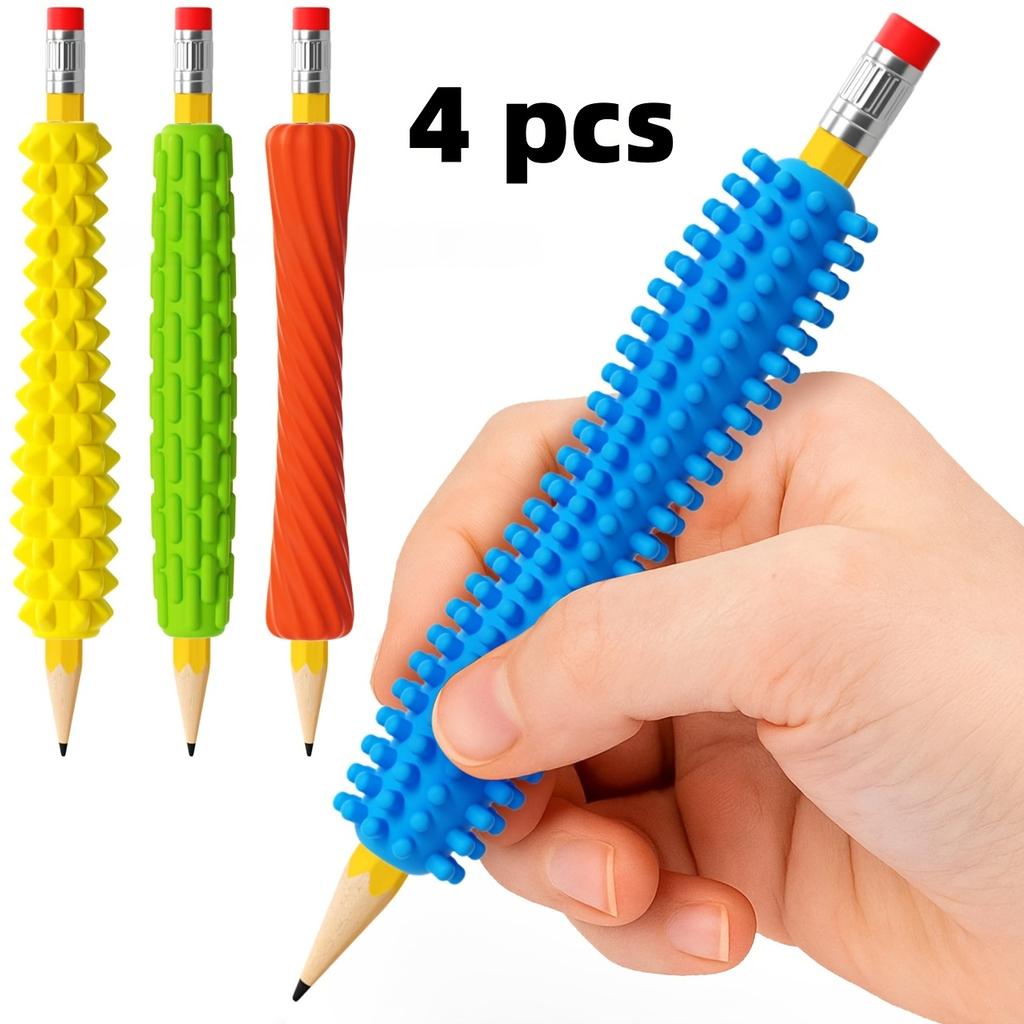 4Pcs Textured Silicone Pencil Grips Ergonomic Writing Aid Non Slip Comfort Touch Pen Holder