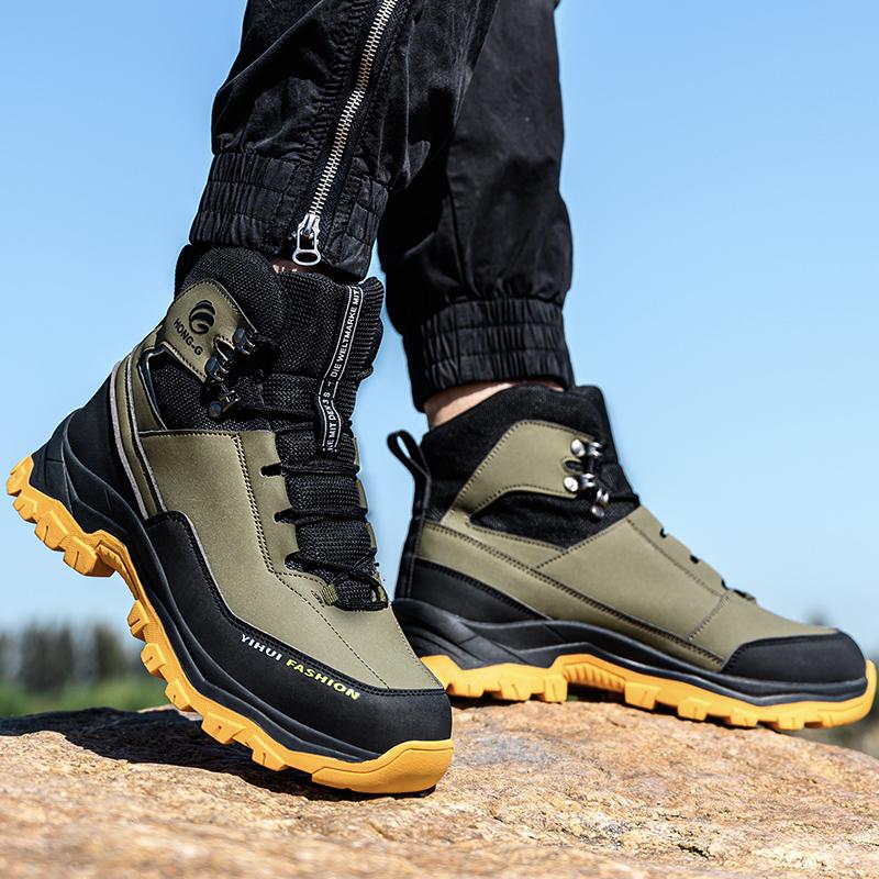 High Top Men's Safety Shoes Steel Toe Anti Smash Safety Boots Puncture Proof Work Safety Boots Wear-Resistant Men's Work Shoes