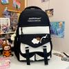 Simple Color Blocked Letter Print Student Backpack With Plush Pendant For Daily Use