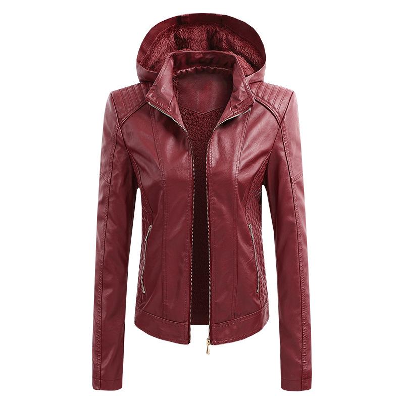 2022 Women's PU Leather Jacket with Detachable Hood - Stylish European & American Fashion Coat