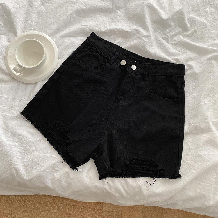 

Тканые брюки Классическая и минималистичная мода Универсальные женские летние Брюки с высокой талией и разрезами Широкие брюки Тонкие джинсовые шорты Индивидуальность и трендовость 2XL чёрный