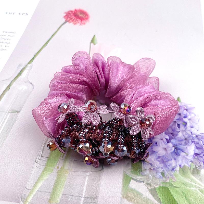 Korean Version of The Organza Hair Band Temperament Headband Female Rubber Band Ponytail Female Hair Accessories Crystal Floral Hair Band