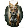 Casual Long Sleeve Hoodie for Men Featuring a 3D Design of a Sacred Lion And a Young Lion, Complete with a Pocket. Spring and Autumn
