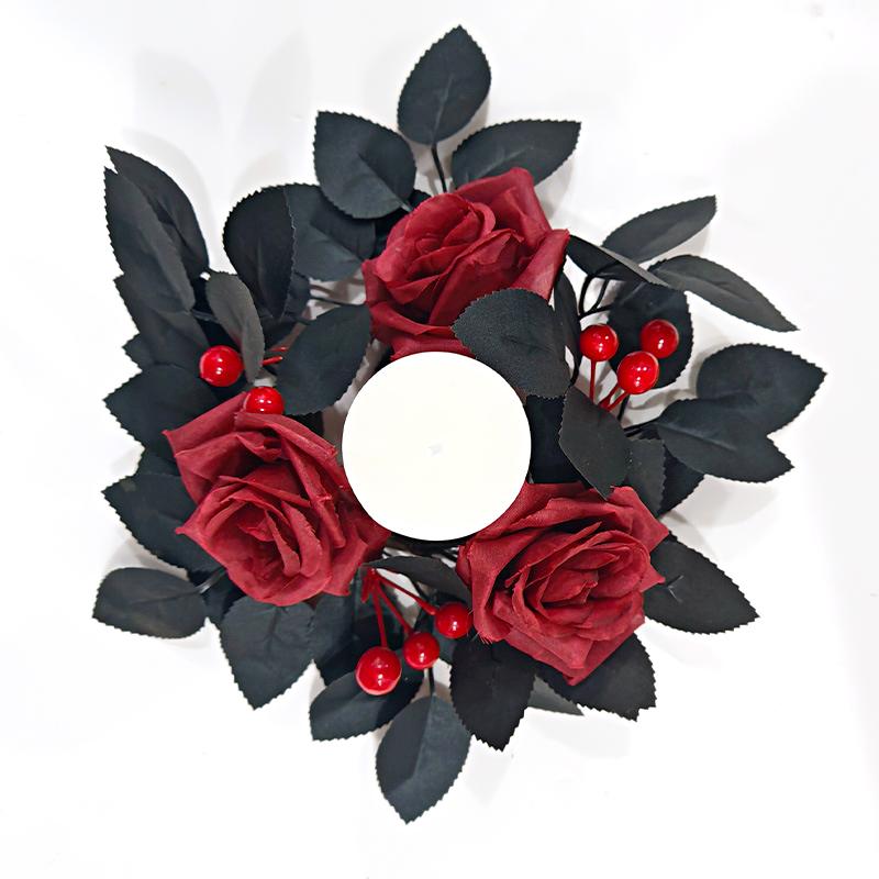 

Halloween Plastic Ornament Silk Flower Desktop Table Simulated Rose Home Candle Ring Chic Party Decoration