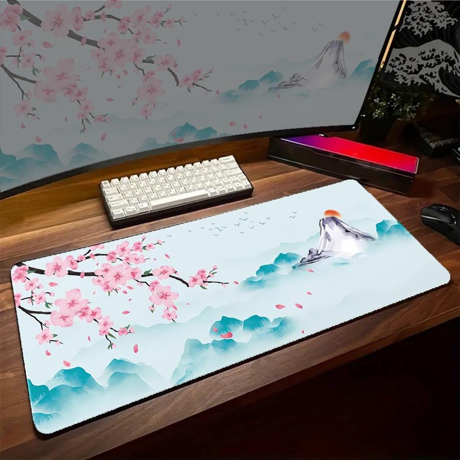 PC Gamer Mauspads Sakura Mond Tastatur Großes Gaming-Mauspad Weiß Kawaii Matte Gummi Zubehör Computer Laptop Setup Schreibtischunterlagen