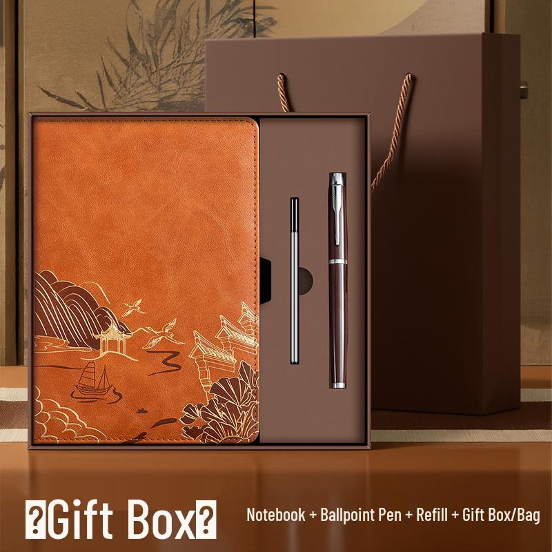 A5 Chinese Style Leather Business Notebook Gift Set