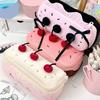Cherry Cake Plush Pencil Pouch Large Capacity Stationery Case Cute Pen Holder for School Supplies Makeup Brushes