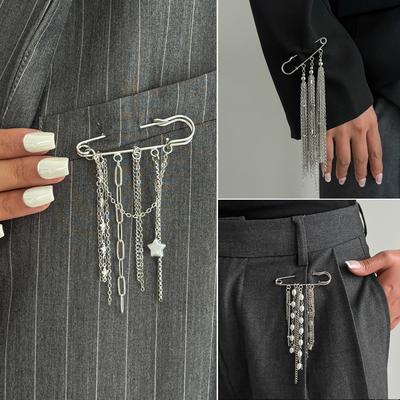 Ins Metal Chain Adjustable Short Waist Chain, Fashion Minimalist Star Tassel Lapel Pin For Women
