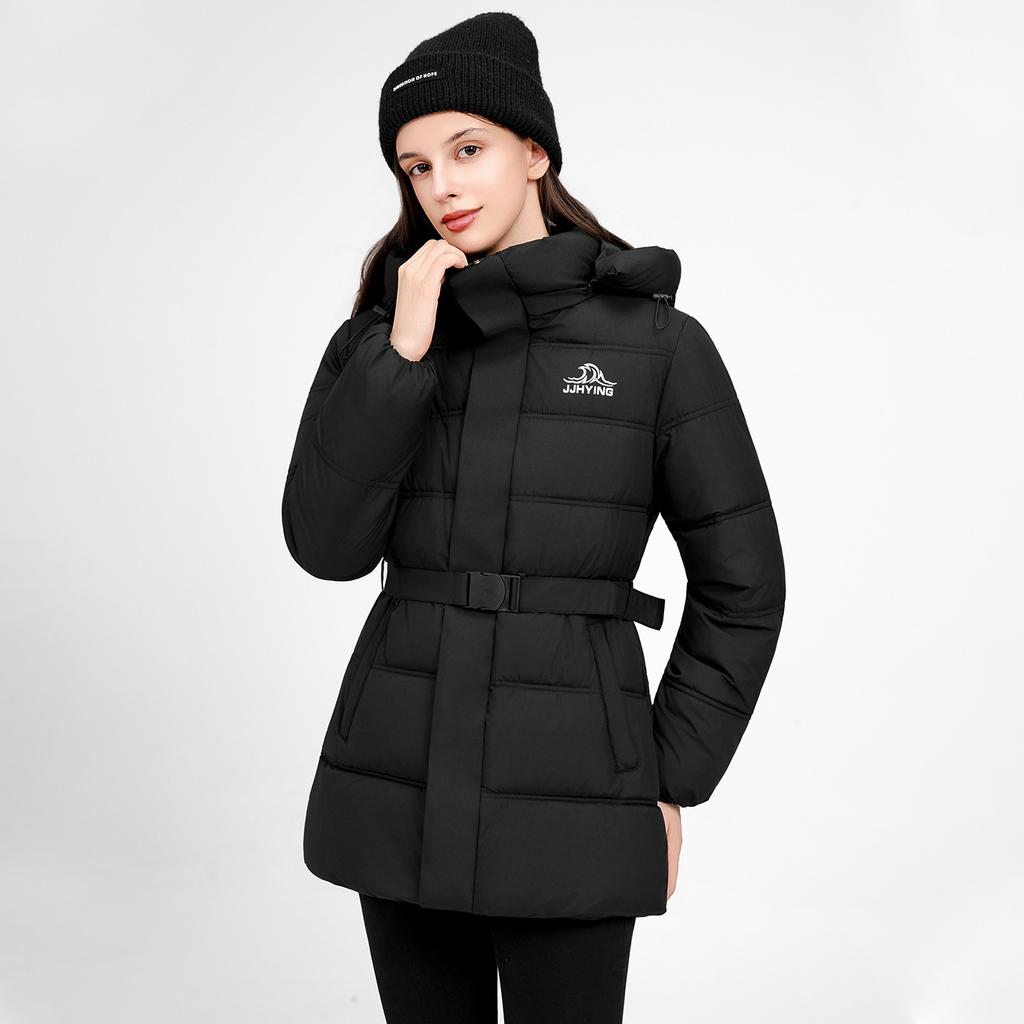 waist belt cotton clothes women's winter medium and long removable hat bread clothes warm slim cotton coat