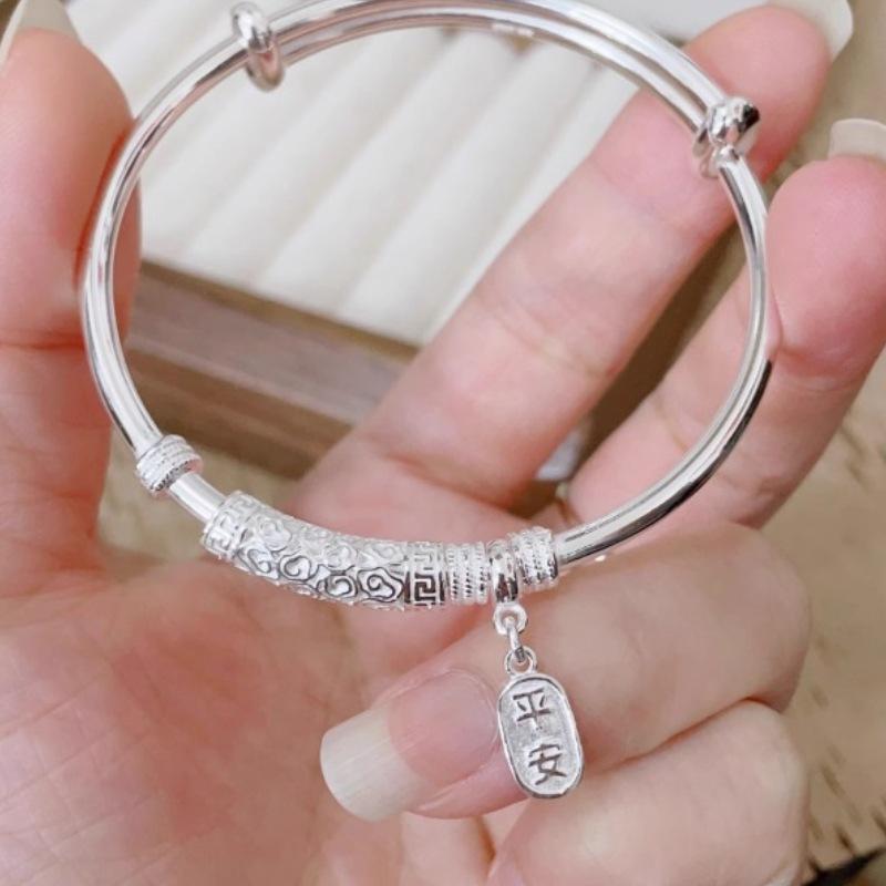 New Ping An Xi Le Xiang Yun Push Pull Bracelet with Chinese Style for Women Solid Gift for Best Friend and Girlfriend's Birthday