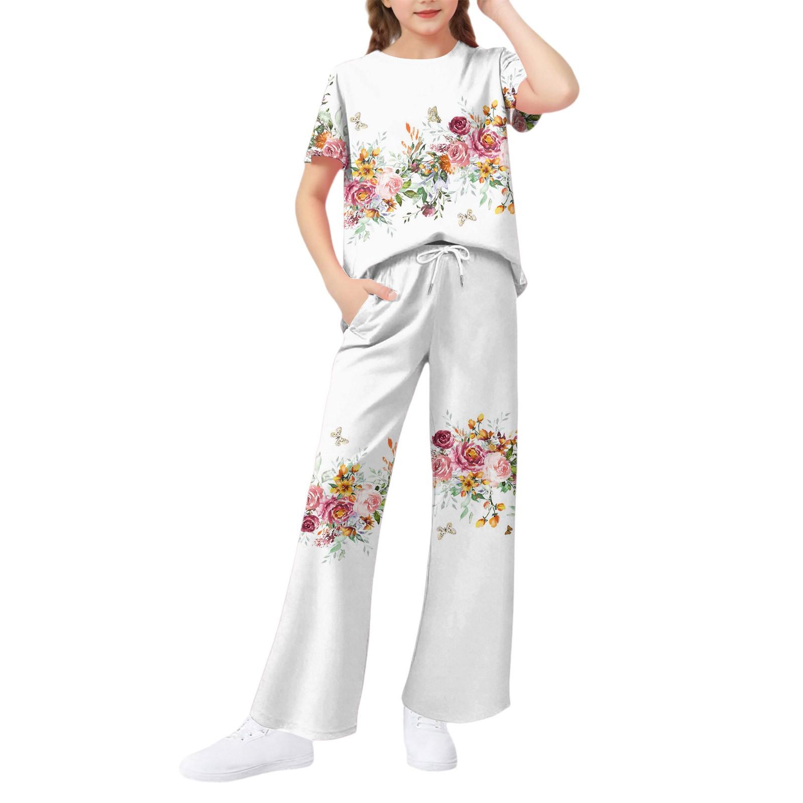

Girls 2-Piece Set - Short Sleeve Tee & Wide Leg Pants 120 білий