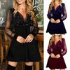2025 Elegant V-Neck Mesh Patchwork Long Sleeve Dress - Women's Fashion Europe & America
