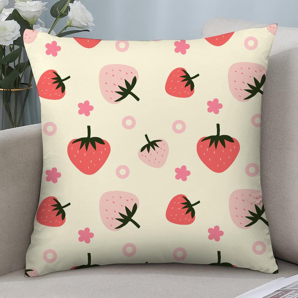 Cute Strawberry Pillow Case 3D Print Polyester Fiber 4040 cm Home Sofa Throw Pillow Cover Decoration Festival Gift