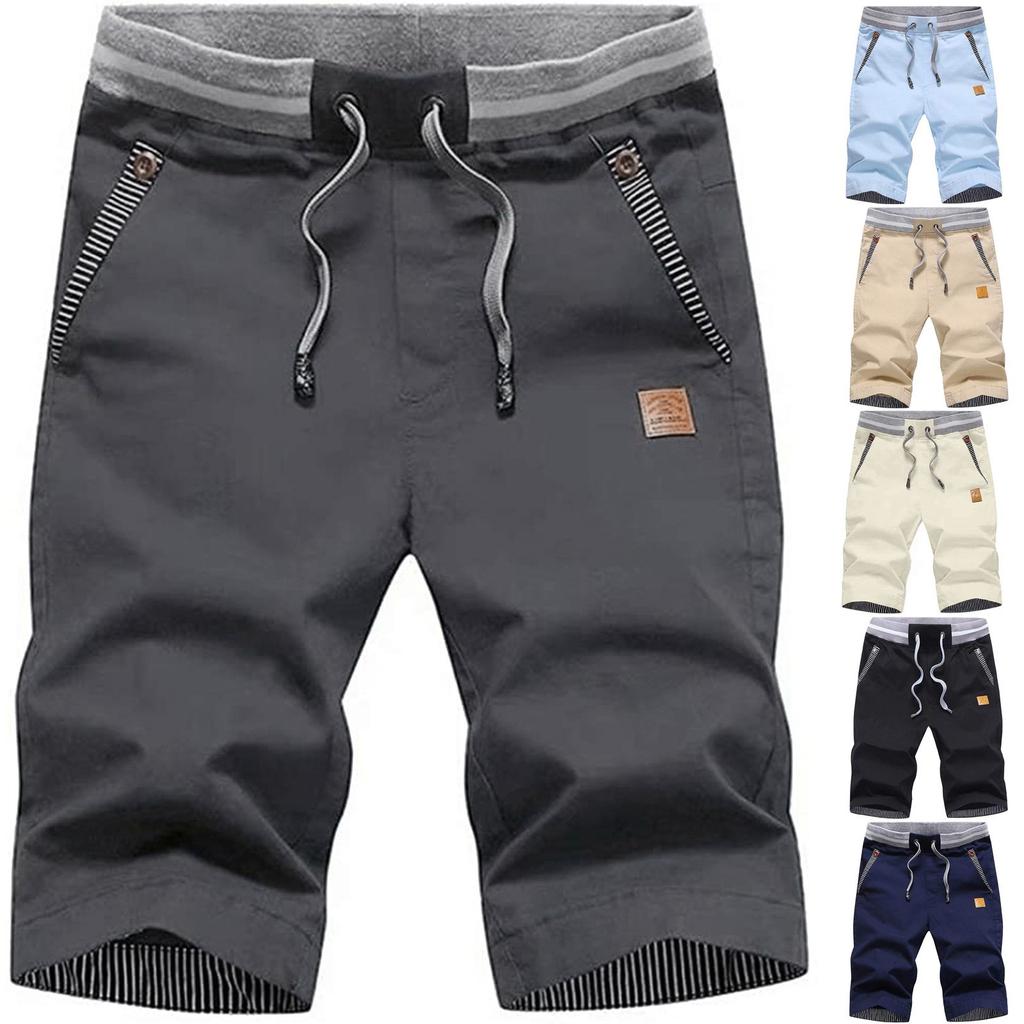 Pantaloni Corti Casual Versatili da Uomo alla Moda con Tasche e Cuciture Lente