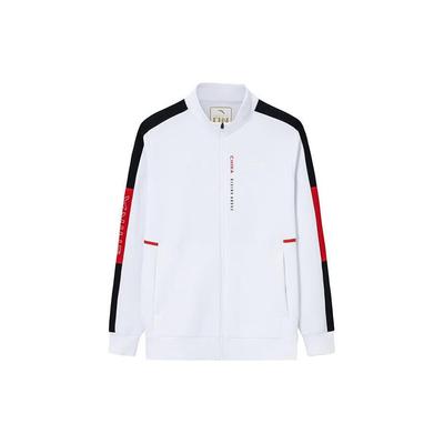 Color Block Stand Collar Running Fitness Knitted Jacket Men Jacket Pure-White 152417745S-1