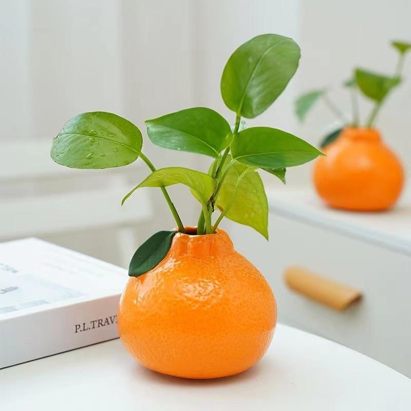 Orange Fruit Shaped Flower Vase Propagation Plastic Vase Desktop Art Vase Tabletop Decoration Bunch Centerpieces Home Decoration