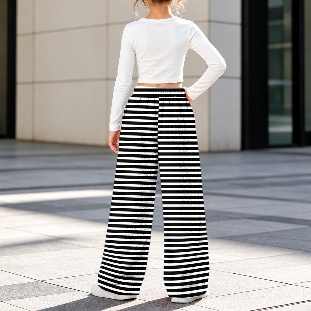 Fashion Girls' Flannel Warm Loose Striped Printed Pants