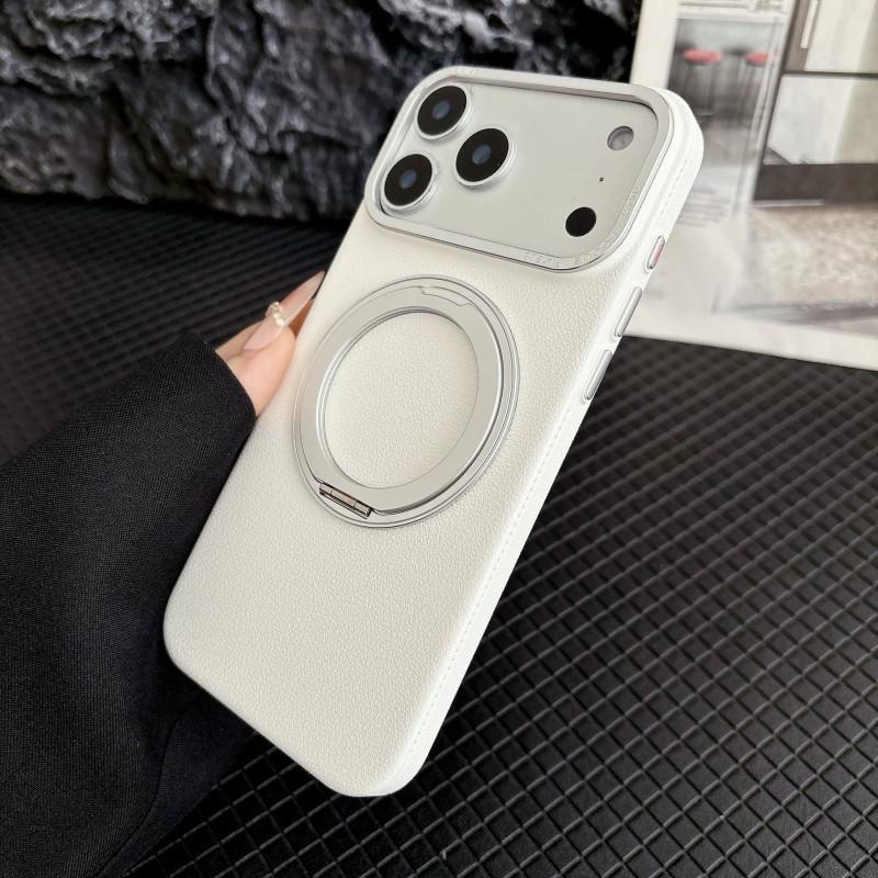 

Suitable Apple 17PM Phone Case IPhone 16PM Rotating Bracket Magnetic Suction Large Hole 14 Lychee Pattern 13 Protective Cover iPhone 14 Pro Max білий