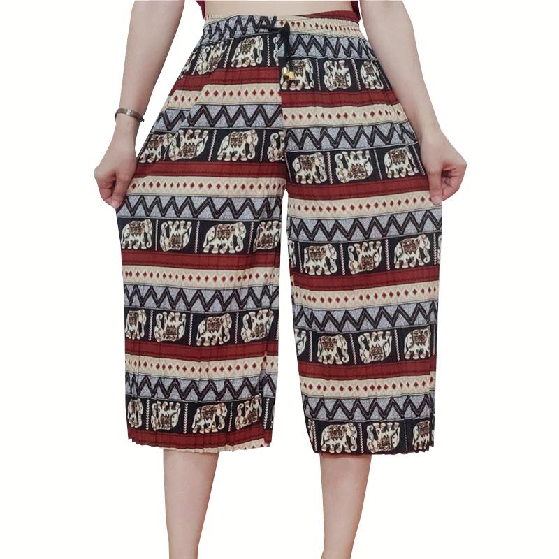 Elefant Korte Bukser Justerbar Elastisk Midje Stropp Unisex Kvinner Menn Trykk Thailand Casual Streetwear Strand Sommer Boho Bohemsk Retro Vintage