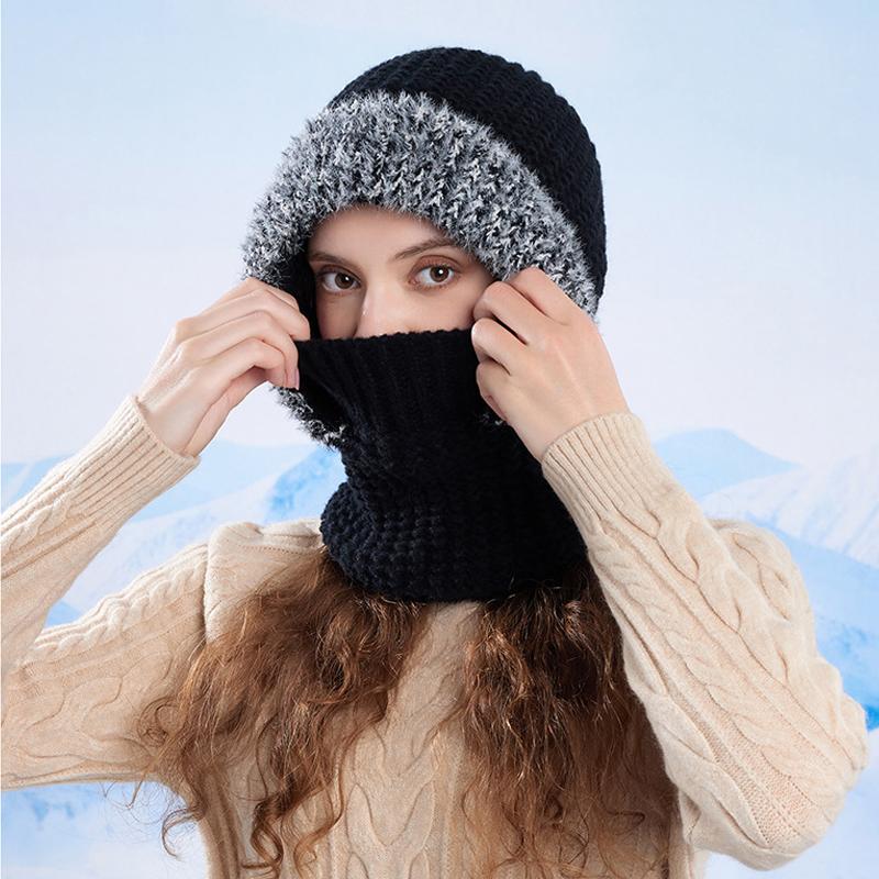 Knitted Mask Scarf All-In-One Hat Winter Velvet Thick Cap Women's Warm Ear Protection Cap