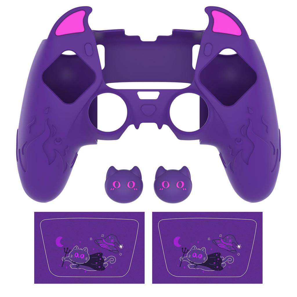 PlayVital Silicone Cover for PS5 Edge Cute Devil Protective Case for Includes Touchpad Sticker Stick Purple Controller, Design, Edge, & Cover,