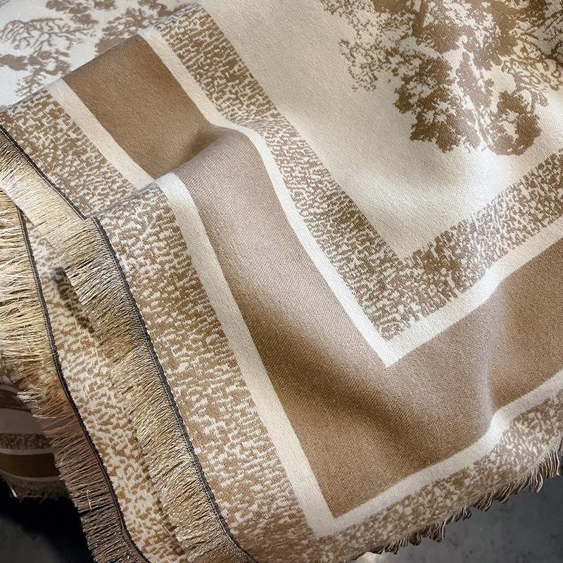 Nowa Europa Ameryka Kobiety Zimowy Szal Wrap Dwustronny Imitacja Kaszmiru Modny Szal Duży Kwadratowy Szal Gruby Szal z Frędzlami