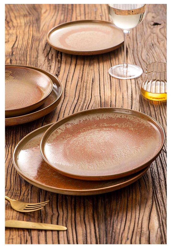 Nordic Style Wood-Fired Ceramic Dinner Plate - Retro Western Steak & Pasta Plate