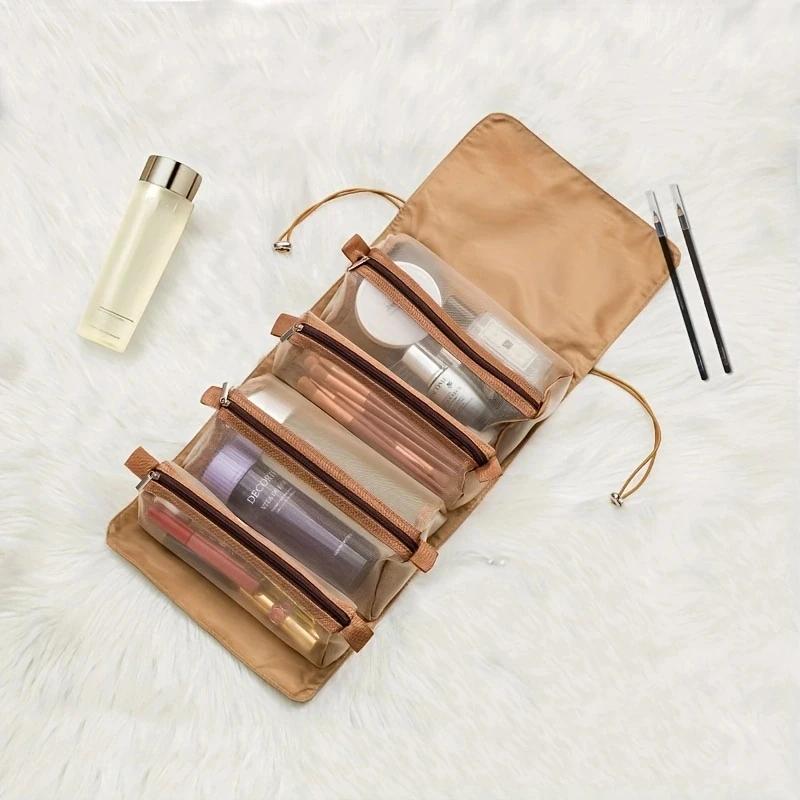 4 In 1 Detachable Makeup Bag Women Zipper Mesh Large Capacity Cosmetics Pouch Foldable Portable Travel Wash Storage Bag
