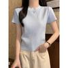High-end Korean Pit Strip Short-sleeved Women's Spring and Summer Fashionable Solid Color Simple Foreign Style Thin Knitted T-shirt Top