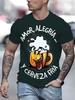 Fun Beer Pattern Men's T-shirt "Amor Alegr Í a Y Cerveza Fr Í A" 3D Printed Round Neck Casual Top Party Style Summer Short Sleeved Clothing
