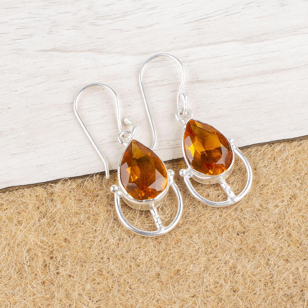 Citrine Earrings, 925 Solid Sterling Silver Gemstone Jewelry, Handmade Earrings, For Thanksgiving