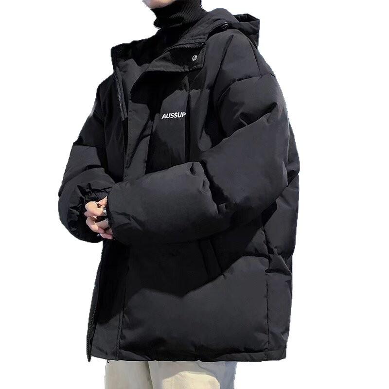 Korean Style Men's Cotton Padded Stand Collar Jacket - Autumn/Winter Trendy Versatile Loose Fit