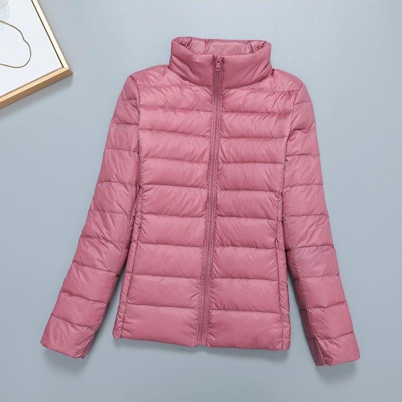 Light down jacket women's short stand-up collar hooded fashion autumn and winter thin large size women's clothing slim-fitting portable jacket